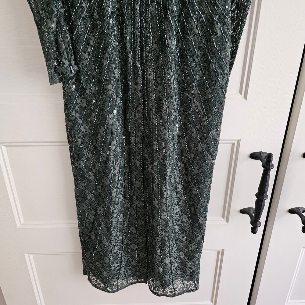 Mac Duggal 93676 Beaded Lace Long Sleeve Formal Gown Dress Green Size 0 - Picture 9 of 10
